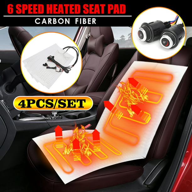 4 Pad Universal Auto 6 Level Carbon Fiber Car Seat Heater Heated Warmer 12V Kits 